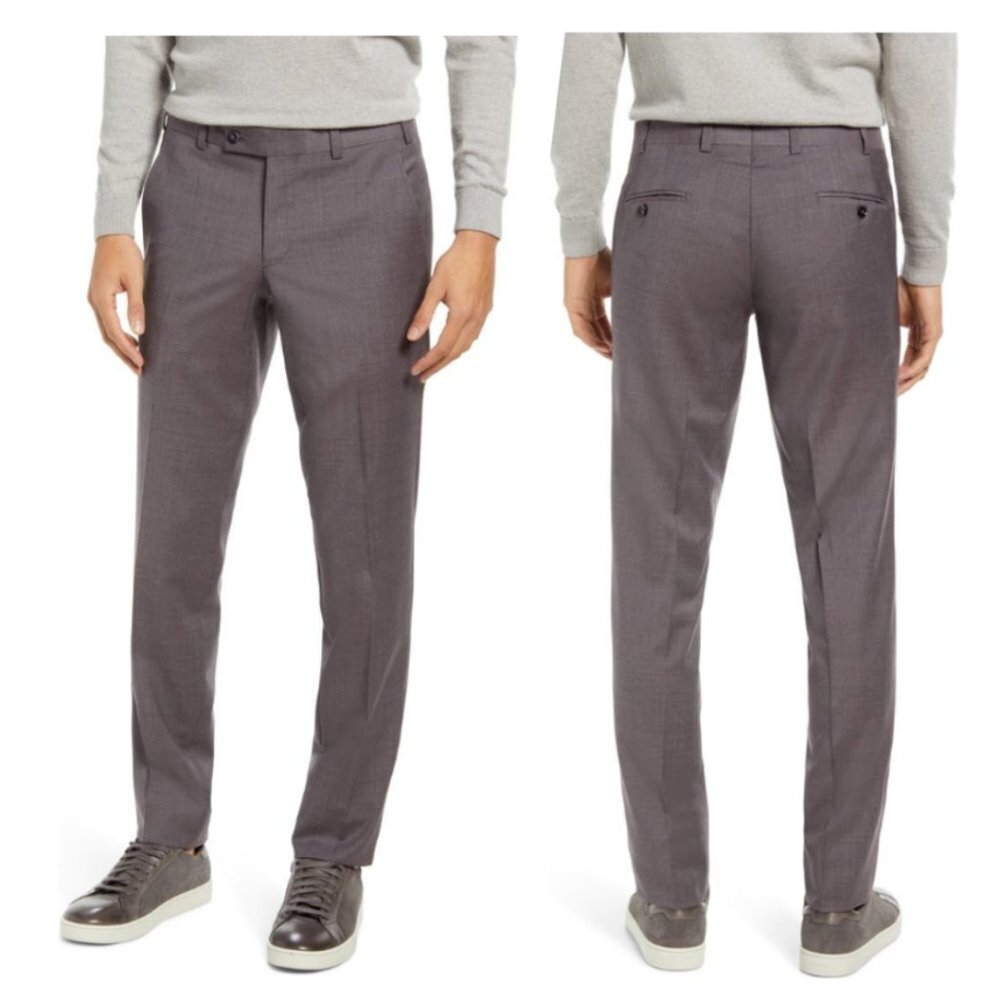 NWT Ted Baker London Jerome Flat Front Wool Gray Pants 40R